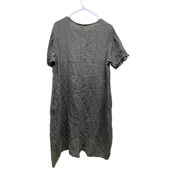 Rosemarine Linen Dress Gray Midi Dress Short Sleeve Embroidered Hem Size L - Picture 4 of 7